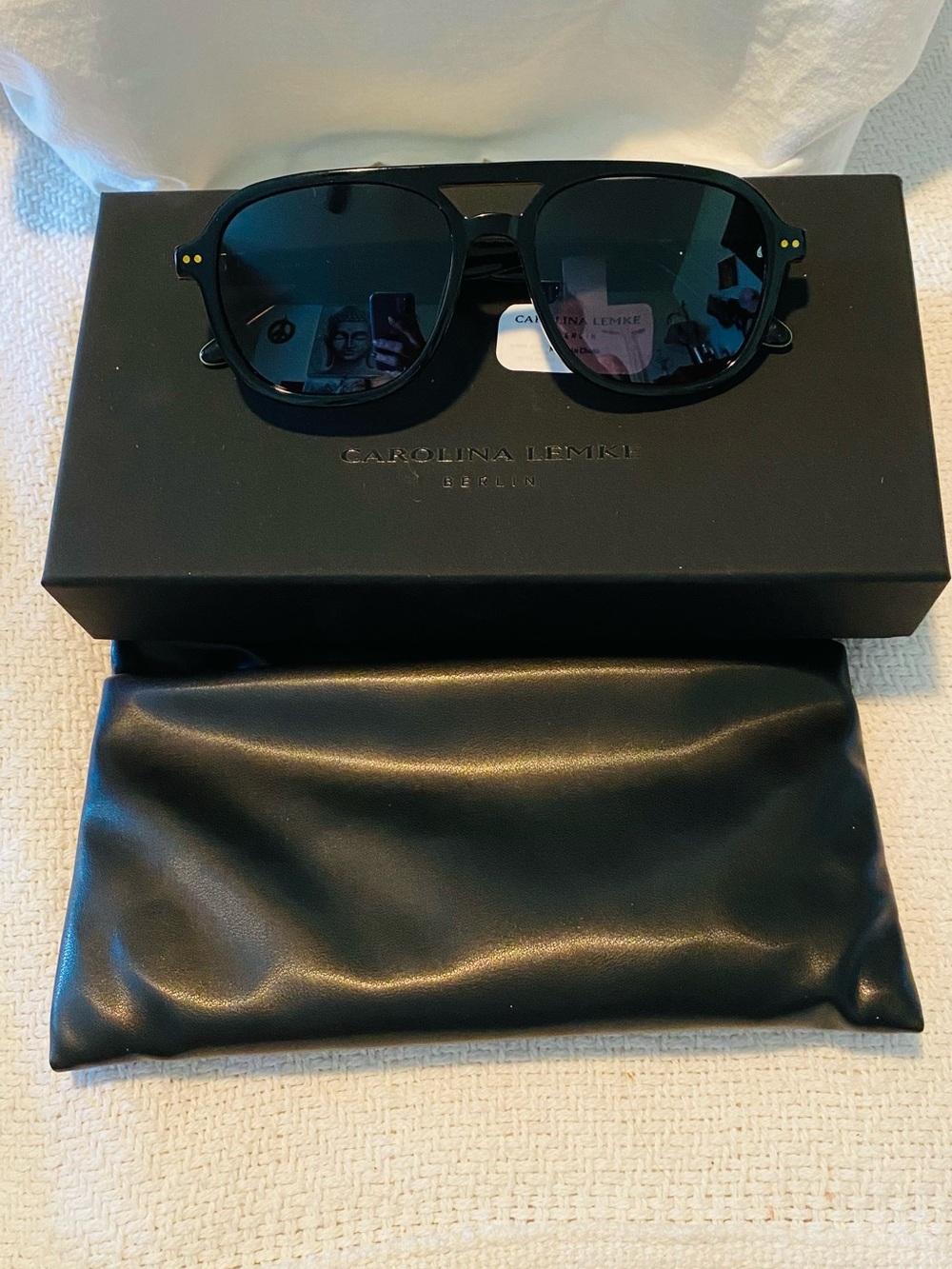 Carolina Lemke Men’s Black Aviator-Style Sunglasses with Rasta colored edges